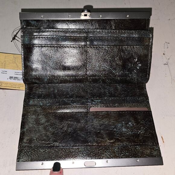 Patricia Nash NWT CAUCHY Wallet Italian Leather Tooled Turquoise Brown NEW - Picture 7 of 12